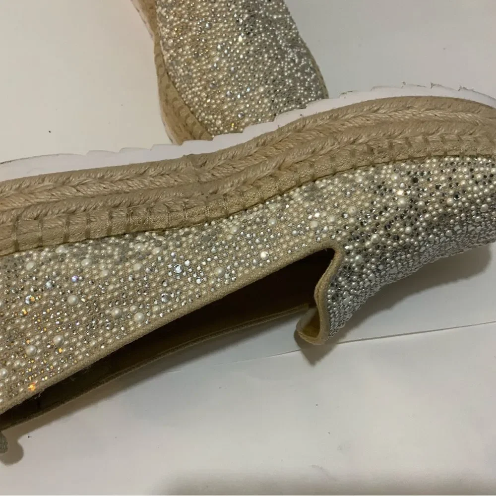 Gianni Bini Kaden Pearl Rhinestone Platform loafers women size 8